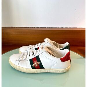 Authentic Gucci Ace Sneakers with Bee – White Leather – Size US 7.5 / EU 37.5